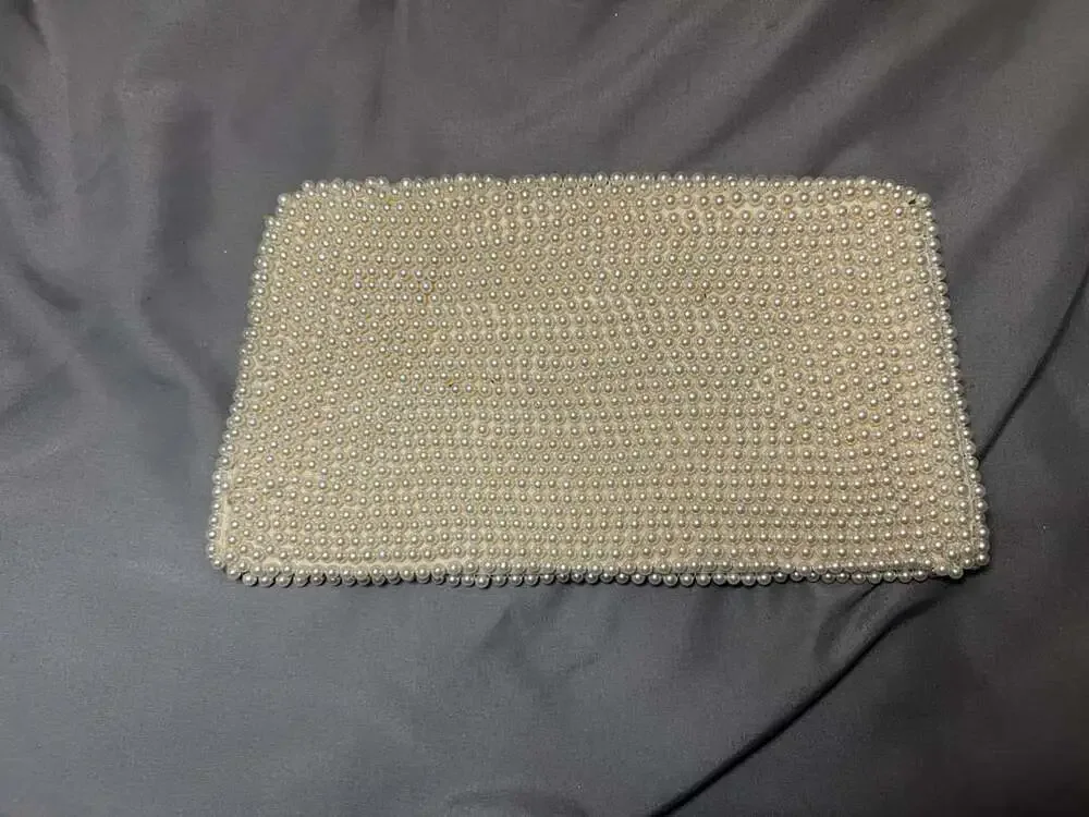 Vintage Mid-Century Pearl and Seed Bead Evening Clutch Bag Made in Japan